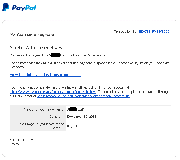 Mendapat email bahawasanya saya telah menghantar duit ke akaun yang saya sendiri tidak kenal